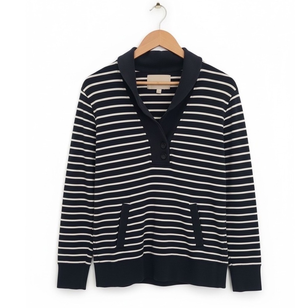 Banana Republic Shawl Collar Pullover Navy Striped L Women